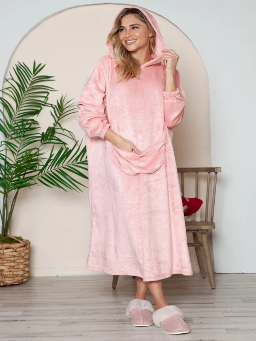 Women’s Full Size Pocketed Hooded Midi Lounge Dress Casual Comfort